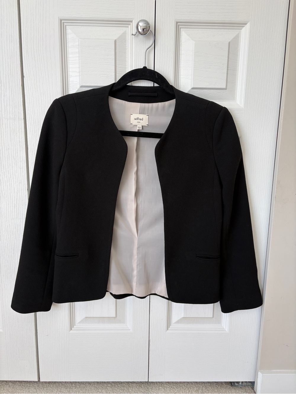 Wilfred Black Collarless Open-Front Blazer from Aritzia
